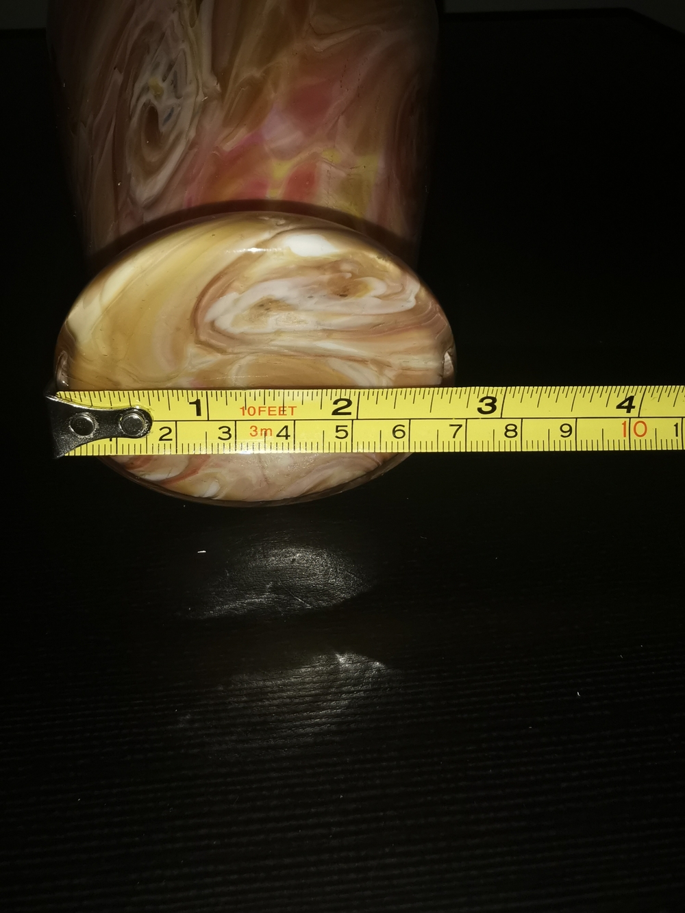 Art Glass Vase Pink Amber White Swirl Hourglass Neck 9.75" - Picture 10 of 11